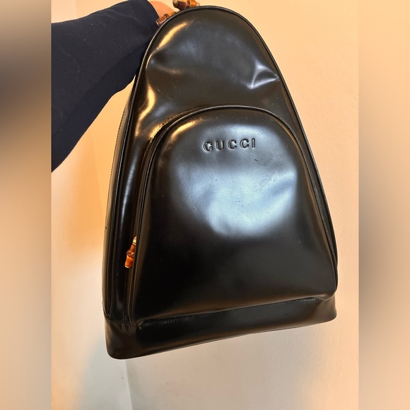 Gucci bamboo Black Patent Leather Backpack - Picture 1 of 6